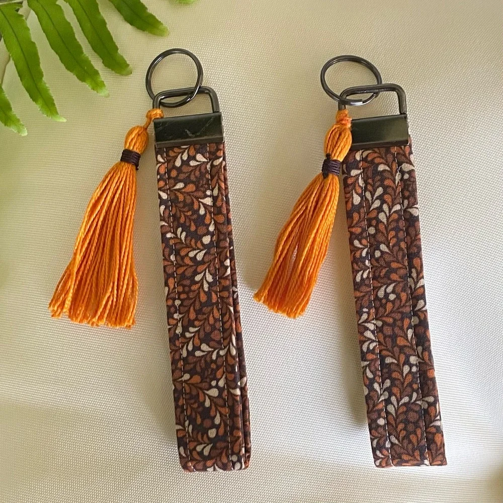 Handmade‎ Keychain Orange and Brown, Key Holder with Tassel